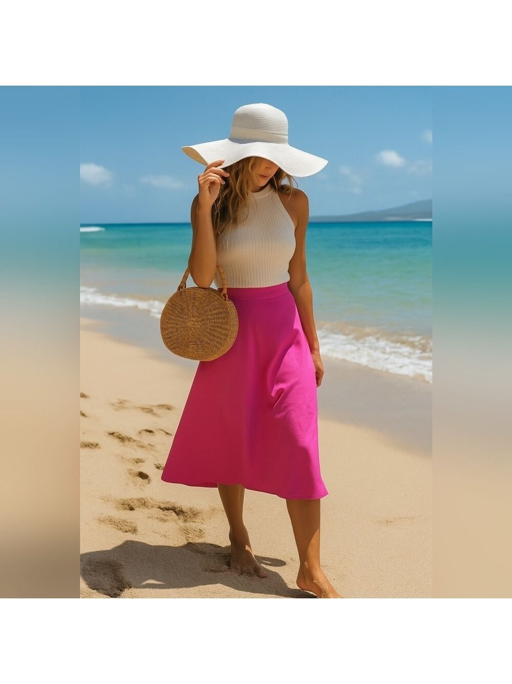 Chaus Midi Skirt in Fiercely Fuchsia Sz L